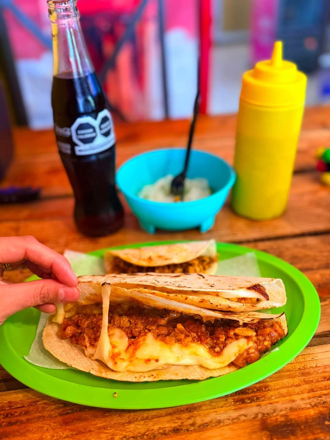 Quesadilla con carne y queso en plato verde
