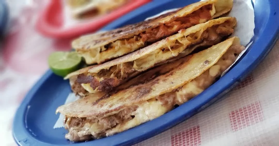 Quesadillas servidas en plato azul